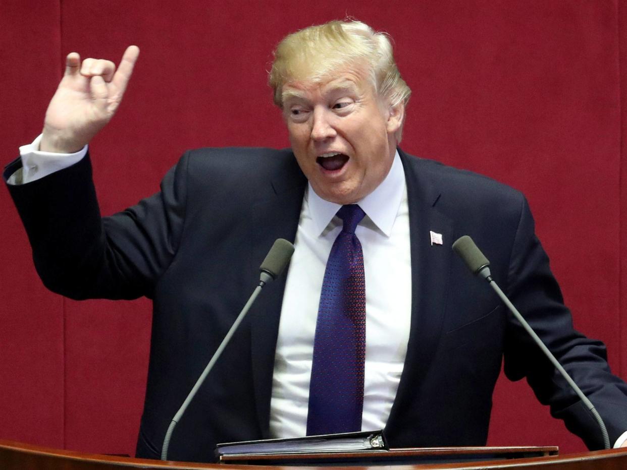 Donald Trump delivers his speech to South Korea's National Assembly: Reuters