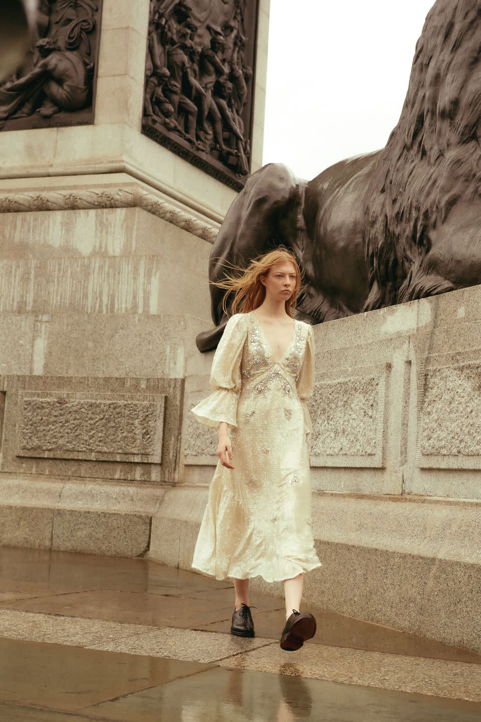 <p>Quintessentially English style was the starting point for Erdem Moralioglu this season—tapping petite floral prints, mohair cardigans, satin evening gowns, and opera gloves for a collection he dubbed in the show notes an "ode to Englishness." Showcasing the resort range in a rainy Trafalgar Square only drove that message home, as did a series of garden party-worthy looks and a suite of burgundy toile. It seems for resort, Erdem's woman dresses for the mood of the moment—sometimes laid-back, other times outfitted to party, always effortless and, at times, embellished. At a pivotal moment when the world is slowly opening up again, Erdem is introducing a wardrobe for those slowly looking to dress up properly—be it for the office, a vacation, a wedding, or just because. <em>—Carrie Goldberg</em></p>