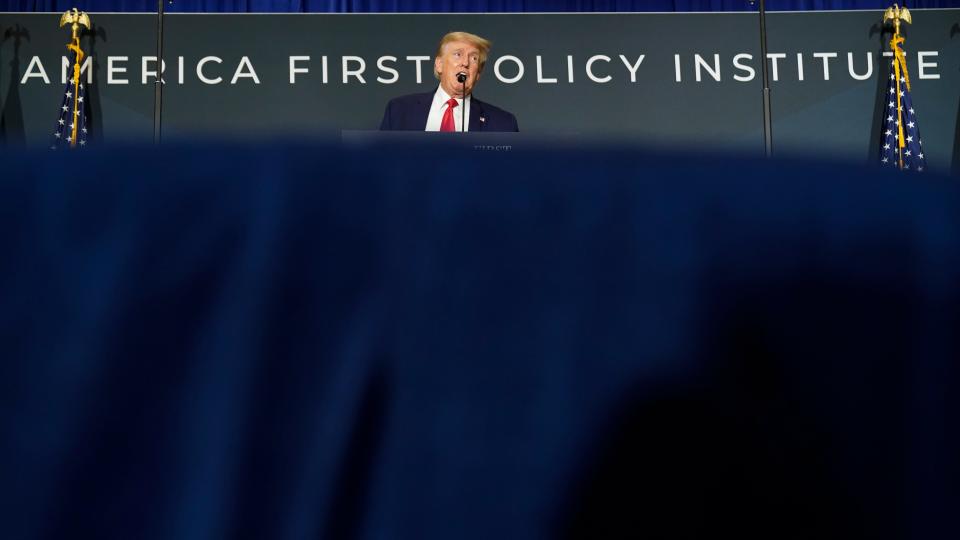 Former President Donald Trump speaks at an America First Policy Institute agenda summit at the Marriott Marquis in Washington, Tuesday, July 26, 2022. (AP Photo/Andrew Harnik) ORG XMIT: DCAH365