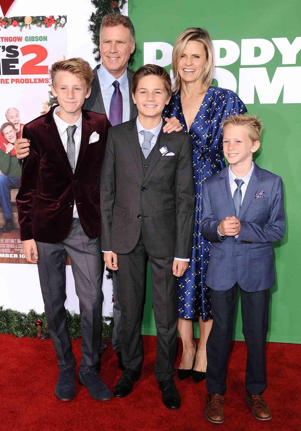 Will Ferrell, wife Viveca Paulin and children Magnus Paulin Ferrell, Mattias Paulin Ferrell and Axel Paulin Ferrell attend the premiere of "Daddy's Home 2" at Regency Village Theatre on November 5, 2017 in Westwood, California