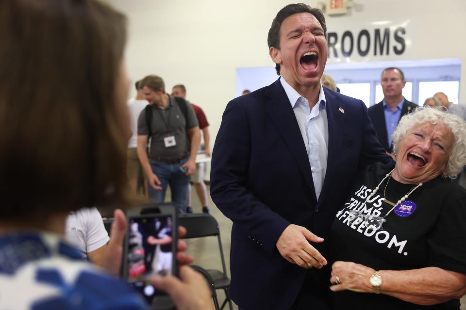 Florida Gov. Ron DeSantis campaigns for president on Aug. 06, 2023, in Cedar Rapids, Iowa.