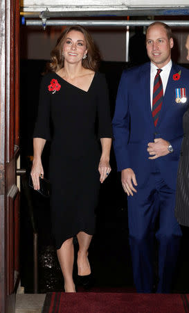 Britain's Prince William, Duke of Cambridge and Catherine, Duchess of Cambridge attend the Royal British Legion Festival of Remembrance to commemorate all those who have lost their lives in conflicts and mark 100 years since the end of the First World War, at the Royal Albert Hall, London, Britain November 10, 2018. Chris Jackson/Pool via REUTERS