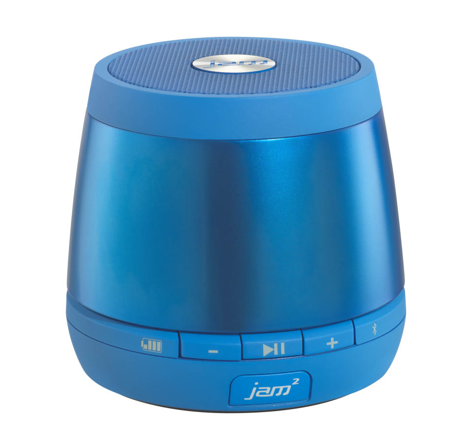 This image provided by Blue Wolf Communications, Inc. shows the HMDX Jam Plus speaker. These stubby tumbler-glass sized speakers are perfect companions to a laptop or tablet. For the price, a pair of these would make a nice stocking stuffer for any gadget lover. (AP Photo/ Blue Wolf Communications, Inc.)
