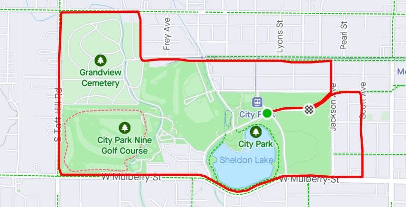 The race map for the Citizen's Race in the 2023 Firekracker 5K in Fort Collins City Park