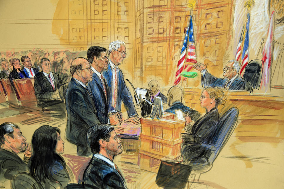 A courtroom sketch of former Trump national security adviser Michael Flynn at his sentencing hearing after pleading guilty to multiple charges stemming from the Trump-Russia investigation. (Photo: ASSOCIATED PRESS)