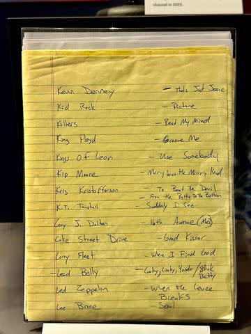 <p>Nancy Kruh</p> Eric Church's handwritten playlist on display at the Country Music Hall of Fame and Museum in Nashville