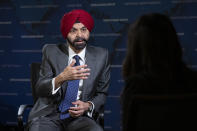 World Bank President Ajay Banga is interviewed by The Associated Press, Tuesday, April 16, 2024, at the World Bank in Washington. (AP Photo/Jacquelyn Martin)