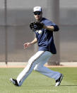 Milwaukee Brewers left fielder Ryan Braun (8) warms up during a spring training baseball practice, Sunday, Feb. 22, 2014, in Phoenix, Ariz. (AP Photo/Rick Scuteri)