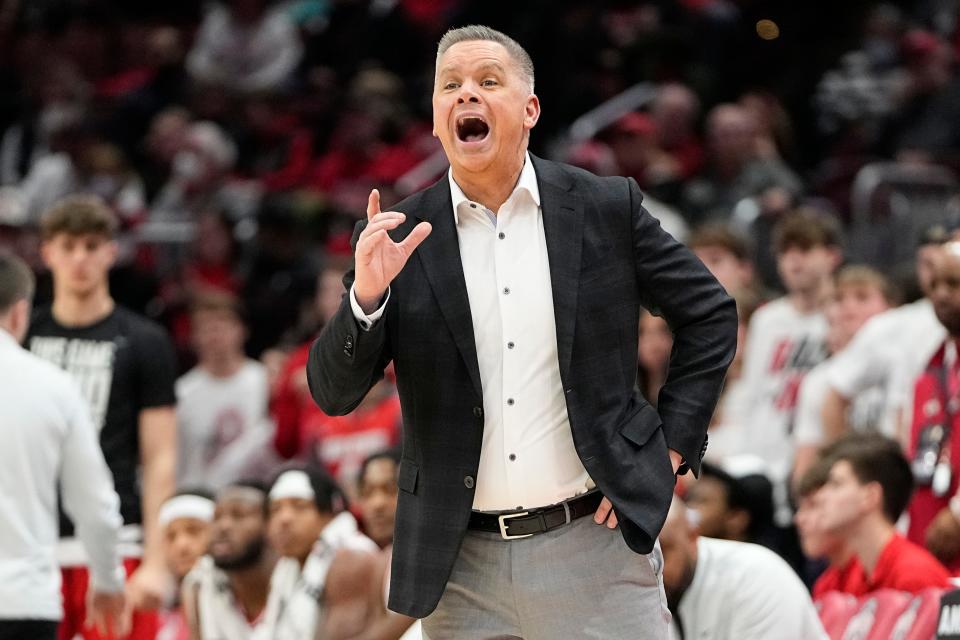 Ohio State coach Chris Holtmann yells from the bench during the first half of Thursday's loss to Wisconsin.