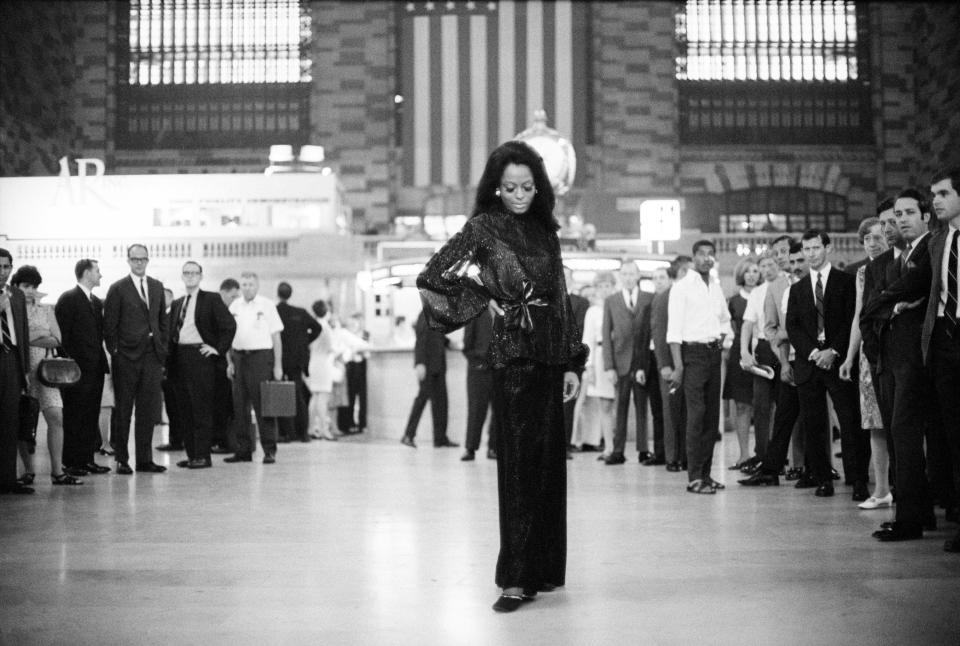 Diana Ross poses before a crowd in Grand Central Terminal, New York, New York, 1968. (Jack Robinson/Getty Images)