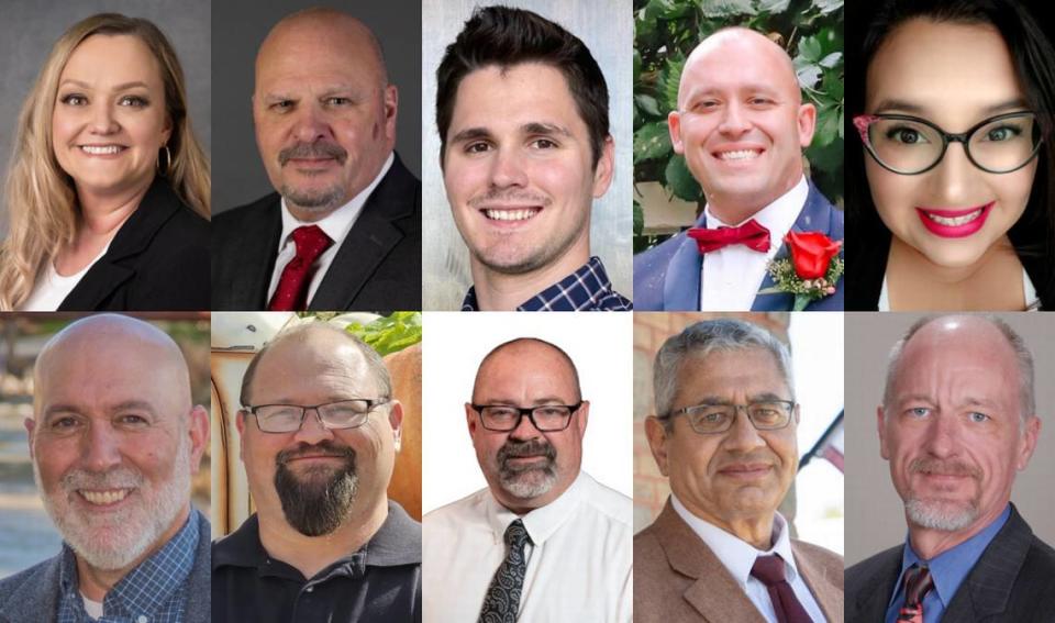 11 candidates ran three Caldwell City Council seats. From top left are Becky Mitchell, Chris Allgood, Dave Larson, Eric Phillips and Florina Ruvio. From bottom left are Geoff Williams, John Carter, Mike Dittenber, Ramzy Boutros and Scott Tilmant. Chris Mortenson, not pictured, did not provide a photo.
