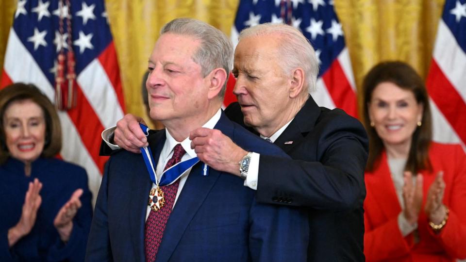 PHOTO: President Joe Biden presents the Presidential Medal of Freedom to former Vice President Al Gore in the East Room of the White House, May 3, 2024. (Andrew Caballero-Reynolds/AFP via Getty Images)