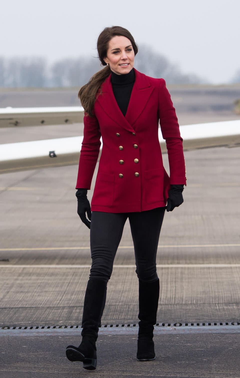 The Duchess wore the same red blazer in February. Photo: Getty Images