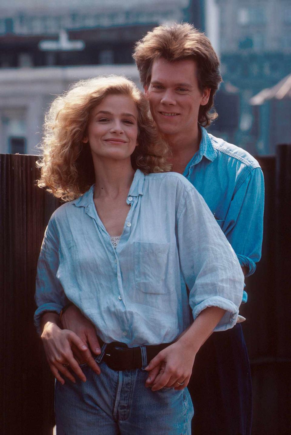 Kevin Bacon with Kyra Sedgwick on photo shoot in New York. August 1988