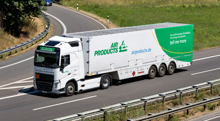 Air Products truck on motorway. APD stock.