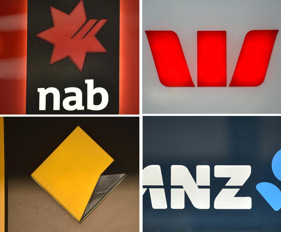 A composite image showing logos of the Big Four Australian banks - NAB, Commomwealth, Westpac and ANZ - fixed rates.