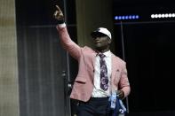 <p>Western Michigan’s Corey Davis reacts after being selected by the Tennessee Titans during the first round of the 2017 NFL football draft, Thursday, April 27, 2017, in Philadelphia. (AP Photo/Matt Rourke) </p>