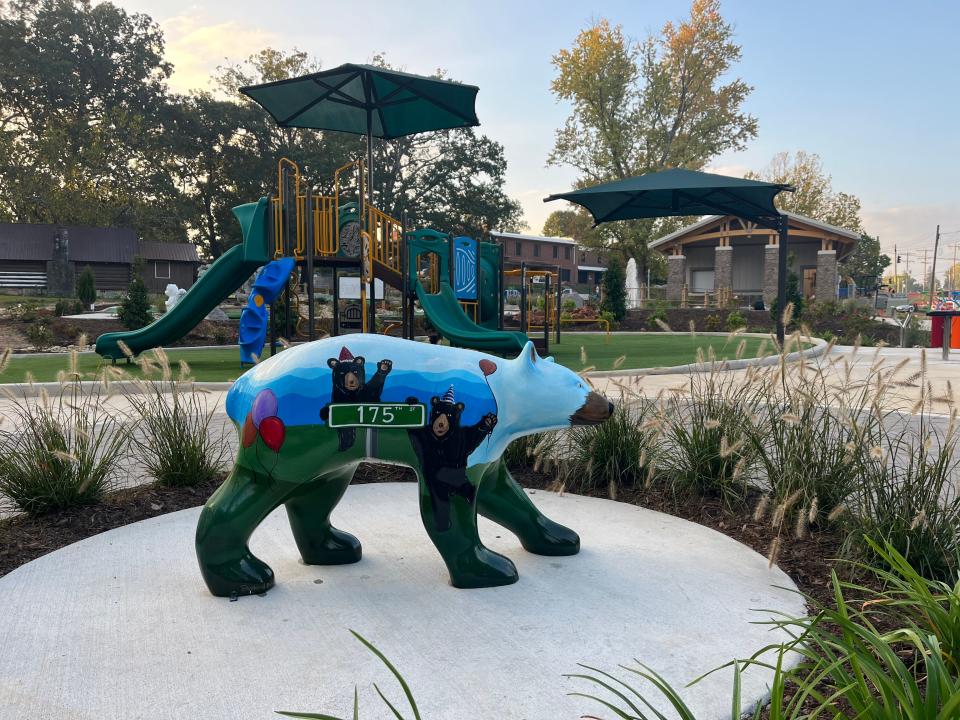 One of the Bearfootin Bears is now a part of the Laura E. Corn Mini Golf Course at Edwards Park in Hendersonville.