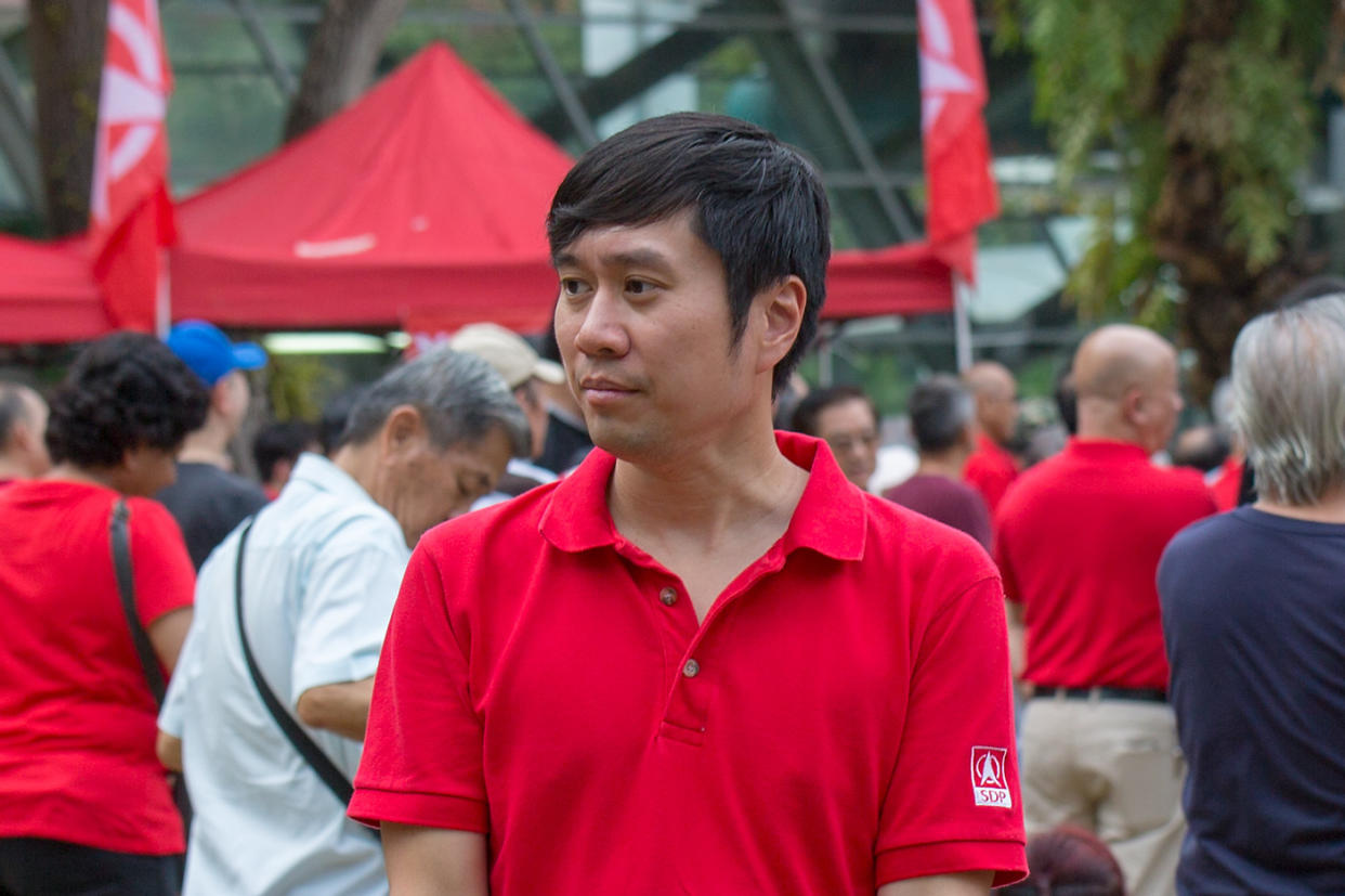 Activist Jolovan Wham seen at the Singapore Democratic Party's pre-election rally at Hong Lim Park on 19 October 2019. (PHOTO: Dhany Osman / Yahoo News Singapore)