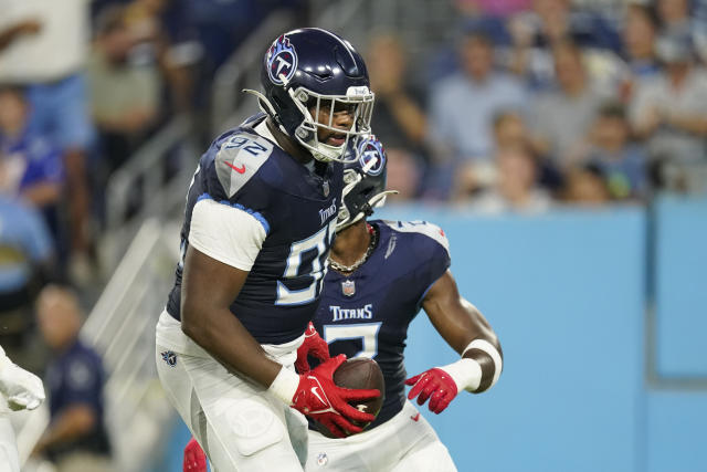 August 12, 2023 - Tennessee Titans quarterback Malik Willis (7) scores a  touchdown during NFL preseason football game between the Chicago Bears vs  the Tennessee Titans in Chicago, IL (Credit Image: Gary