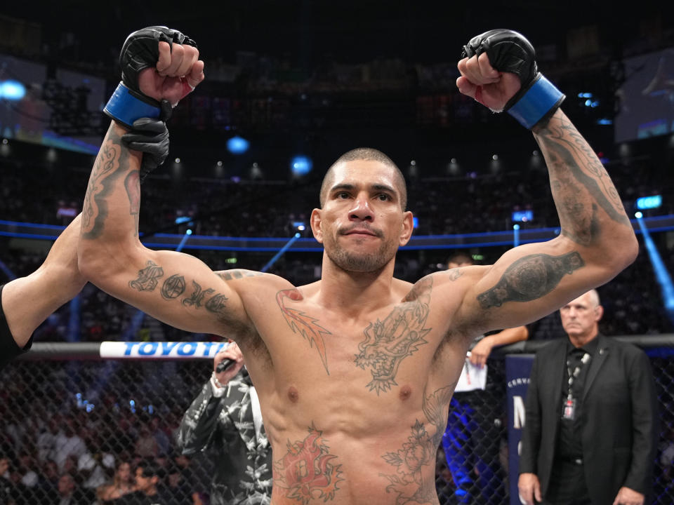 LAS VEGAS, NEVADA - JULY 02: Alex Pereira of Brazil reacts to his win over Sean Strickland in a middleweight fight during the UFC 276 event at T-Mobile Arena on July 02, 2022 in Las Vegas, Nevada. (Photo by Jeff Bottari/Zuffa LLC)