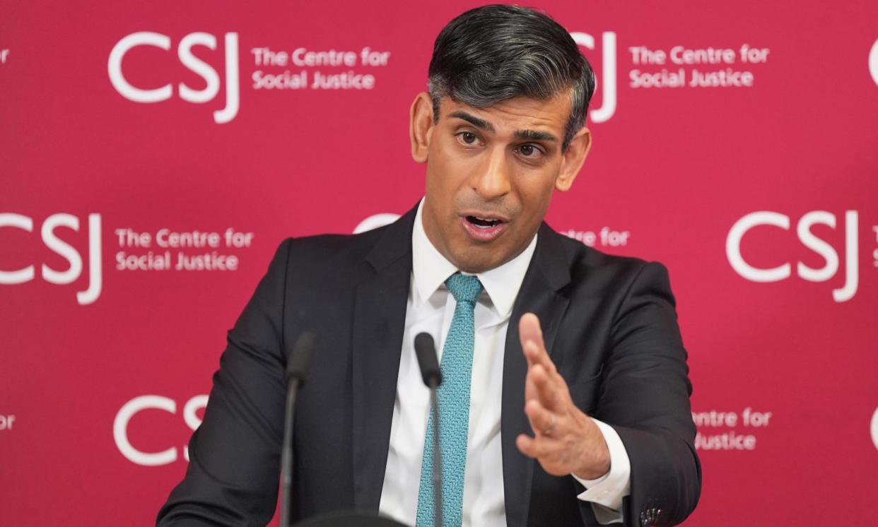 <span>Sunak delivering his speech on benefits last week.</span><span>Photograph: Getty Images</span>