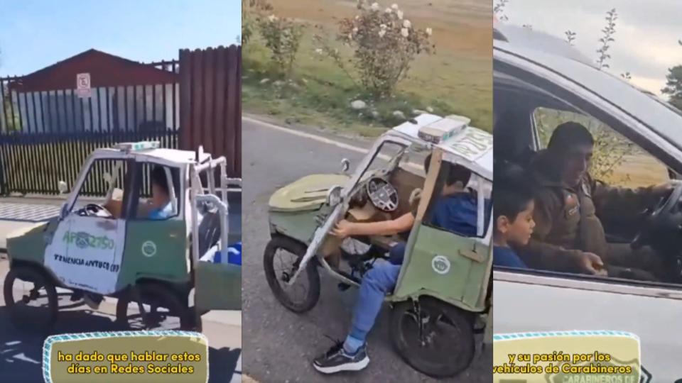 10-Year-Old Chilean Boy Makes A Cardboard Police Car