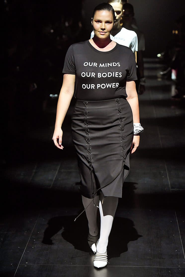 Models walking in the finale of the Prabal Gurung Fall/Winter 2017 collection wore T-shirts with feminist messages. (Photo by Marcelo Soubhia/MCV Photo for the Washington Post via Getty Images)