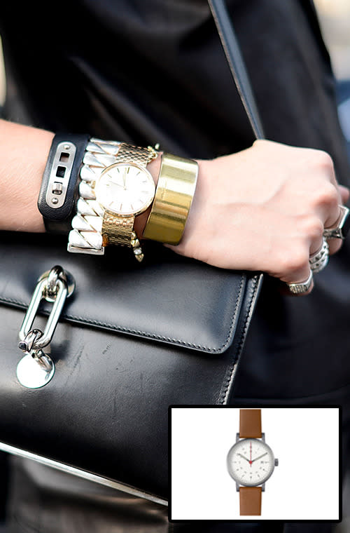 <p>A men’s watch is an essential piece to create an awesome layering look on your arm. Team it with as many bangles and bracelets as you can find. And don’t worry if the watch is a little big as it will match your accompanying arm candy perfectly.</p>