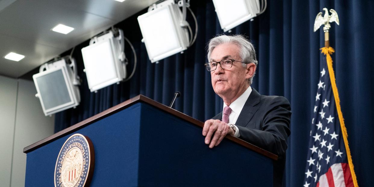 Jerome Powell speaks at a Federal Open Market Committee press conference.