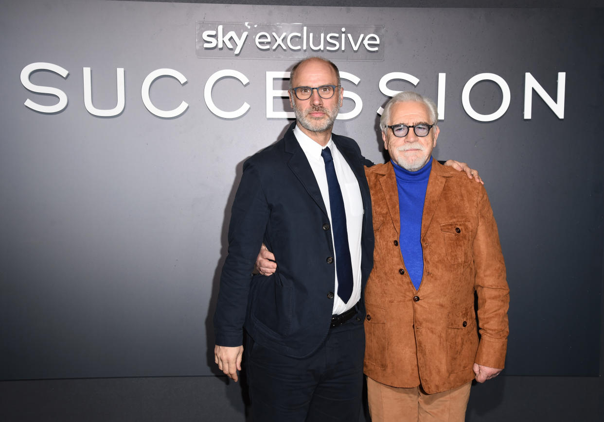 LONDON, ENGLAND - MARCH 23: Jesse Armstrong and Brian Cox attending the special screening of Succession season 4, a Sky exclusive, at British Museum on March 23, 2023 in London, England. Succession will air on Sky Atlantic and NOW from 27th March (Photo by Mike Marsland/Getty Images for Sky)