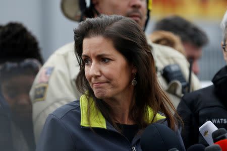 FILE PHOTO - Oakland Mayor Libby Schaaf speaks to members of the media at the scene of a fatal warehouse fire in the Fruitvale district of Oakland, California, U.S. on December 5, 2016. REUTERS/Stephen Lam/File Photo