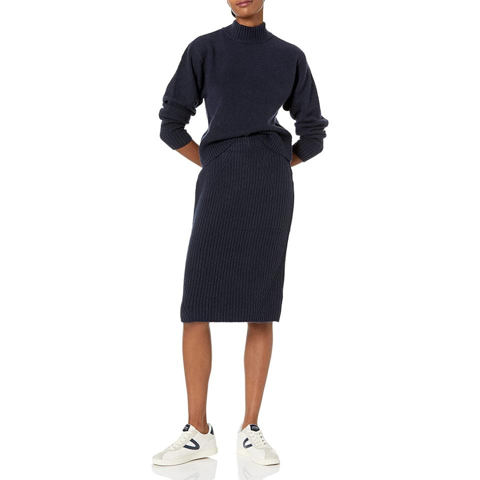 Daily Ritual Women's Relaxed-Fit Cozy Boucle Mockneck Sweater &amp; Pencil Skirt