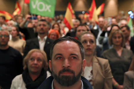 FILE PHOTO: Santiago Abascal, leader and presidential candidate of Spain's far-right party VOX, attends a rally in Toledo, Spain, April 11, 2019. REUTERS/Sergio Perez/File Photo