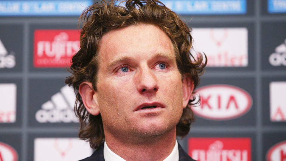 Pictured here, James Hird speaks during the Essendon supplements scandal.