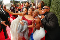 <p>Some of the Emmys biggest names — including, from left, Jurnee Smollett, Cynthia Erivo and Lena Waite — snap a selfie with Governors Award honoree Debbie Allen on the red carpet at the Sept. 19 Emmy Awards in L.A.</p>