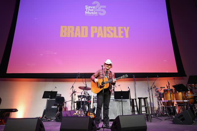 <p> Randy Shropshire/Getty</p> Brad Paisley at Save the Music's 25 Years Celebration in Hollywood on Nov. 1, 2023