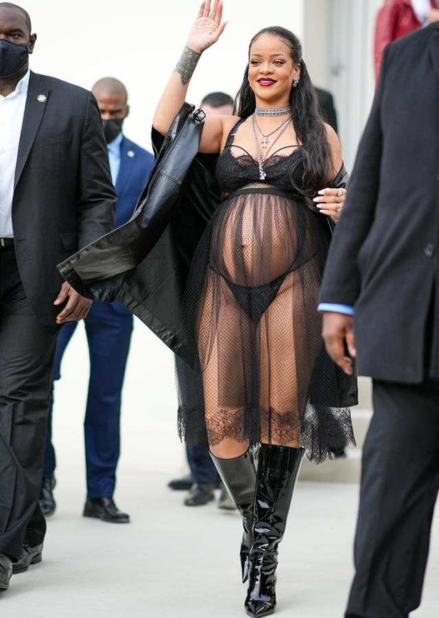 Rihanna shows off baby bump in black lingerie to celebrate the 5th