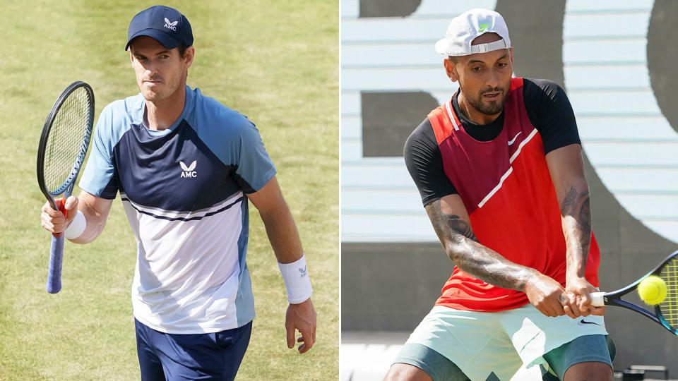 Andy Murray (L) made it into the Stuttgart Open final at the expense of Nick Kyrgios. Pic: Getty