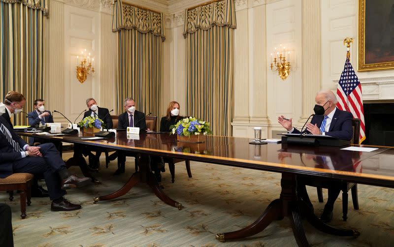 President Biden holds meeting with private sector CEOs at the Wthite House in Washington