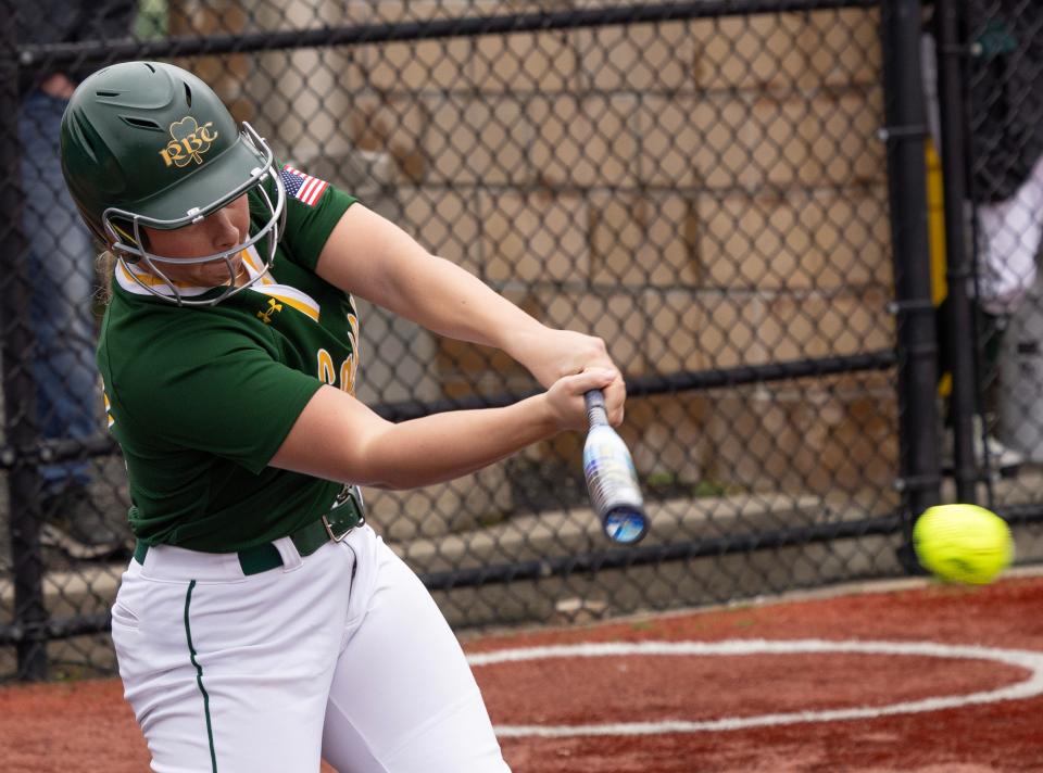RBC Lily Hagan hits a triple scoring two runners in the fourth. Red Bank Catholic Girls Softball defeats Wall 6-2 in home game on April 4, 2024