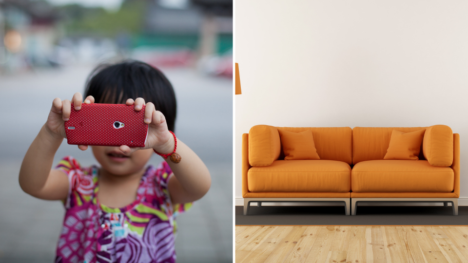 A toddler has accidentally bought a couch. Images: Getty