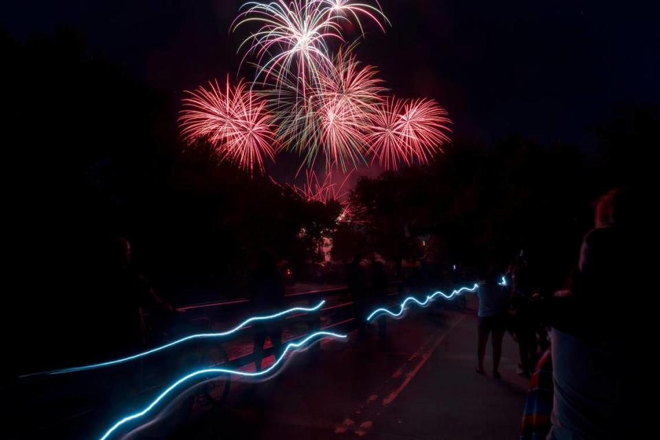 The City of Boise’s free Independence Day fireworks display lights up the sky at Ann Morrison Park on July 4.