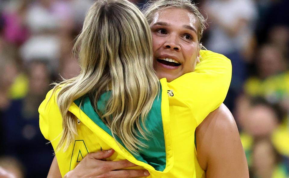 Donnell Wallam, pictured here celebrating after Australia's netball win over England. 