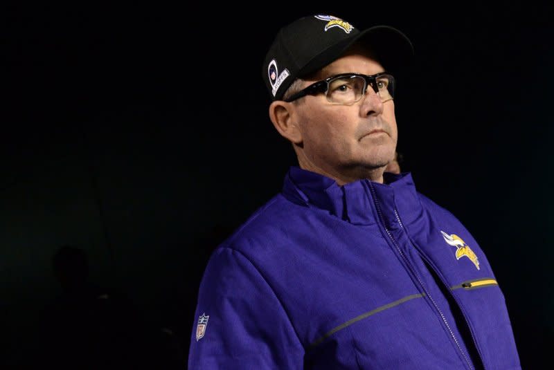 Mike Zimmer posted a 72-56-1 record in eight seasons as head coach of the Minnesota Vikings. File Photo by Kevin Dietsch/UPI