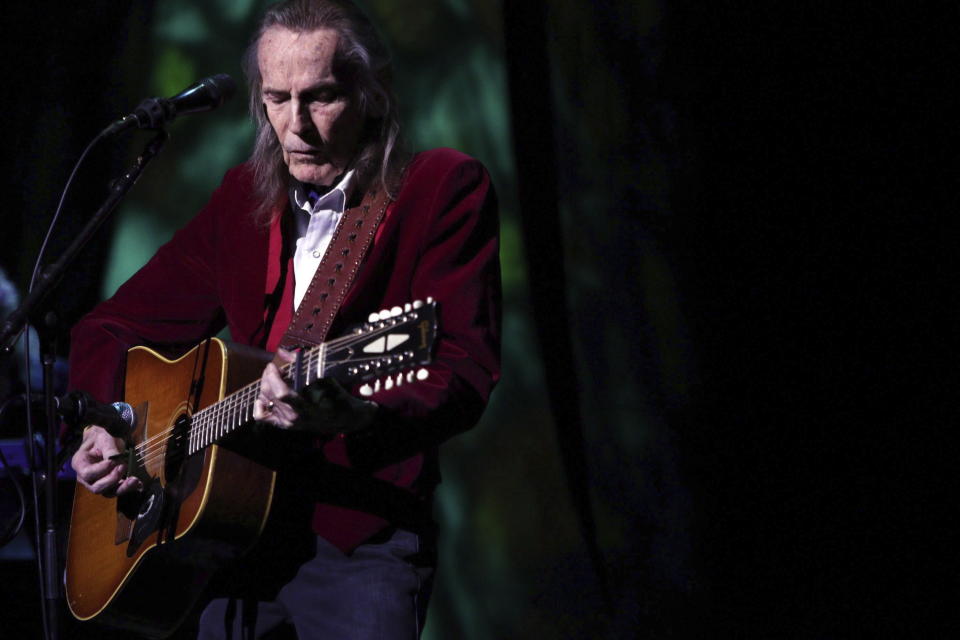 Legendary singer-songwriter Gordon Lightfoot performs his classic hits at the McPherson Playhouse in Victoria, British Columbia, on Oct. 23, 2017. Lightfoot, whose hits including “Early Morning Rain,” and “The Wreck of the Edmund Fitzgerald," told a tale of Canadian identity that was exported worldwide, died on Monday, May 1, 2023, at a Toronto hospital, according to a family representative. He was 84. (Chad Hipolito/The Canadian Press via AP)