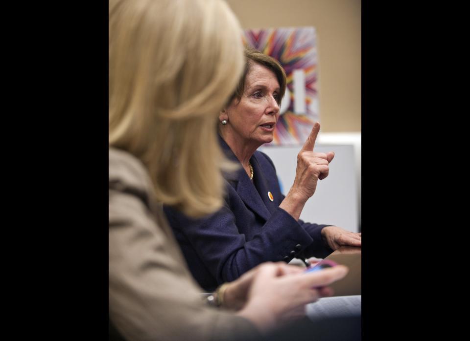 Nancy Pelosi meets with the AOL Huffington Post Media Group and it's editor-in-chief Arianna Huffington at the AOL Headquarters in New York Thursday Nov. 10, 2011. (Damon Dahlen, AOL)