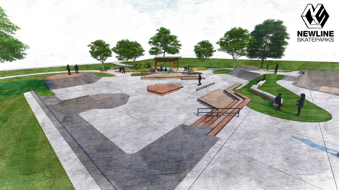 A rendering shows the many ammenities of Lenexa’s new skatepark, which may be named “Rolling Magic.”