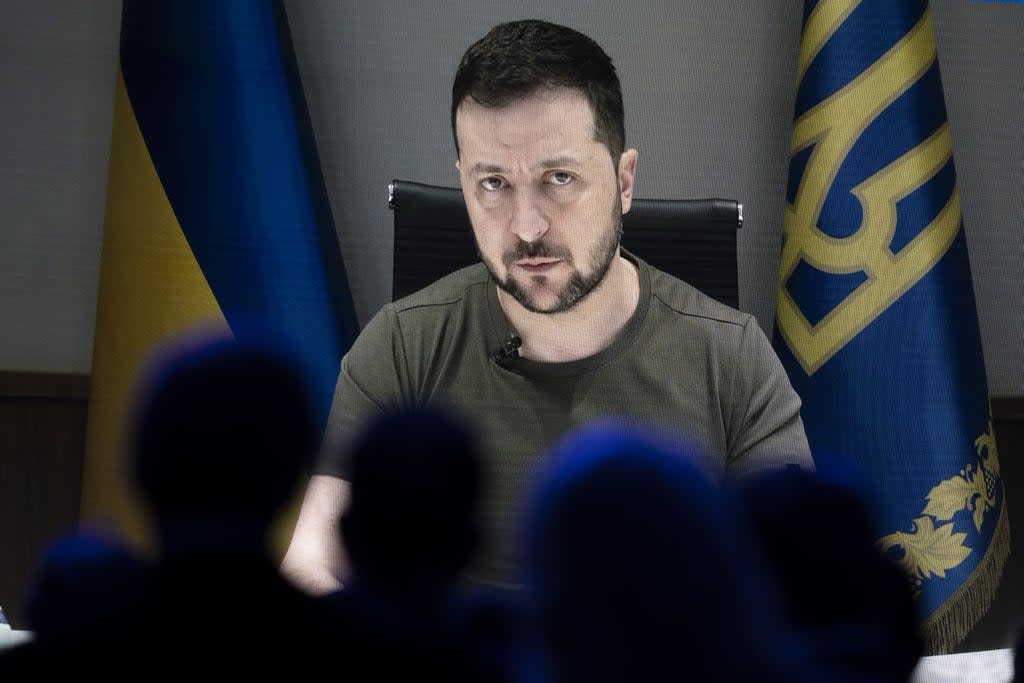 Ukrainian president Volodymyr Zelensky addresses the World Economic Forum in Davos on 23 May, 2022 (EPA)