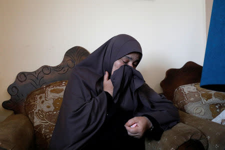 The mother of 24-year-old Palestinian Mohammad al-Khatib, reacts in Beit Rima village in the occupied West Bank, September 18, 2018. REUTERS/Mohamad Torokman